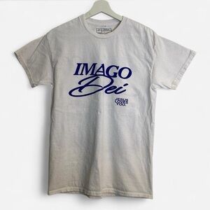 White and Blue Jesus Loves You Retro Camera graphic tee #ImagoDei Size Medium